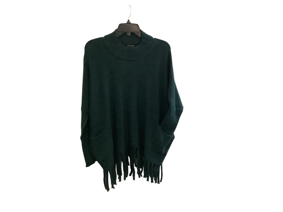 Teal Mock Turtleneck Dolman Sleeve Sweater w/Bottom Fringe and Front Pockets by Coco + Carmen.