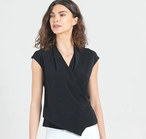 Black Crossover Soft Knit Pull-over Top by Clara Sun Woo.