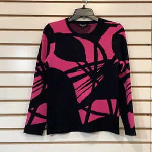 Hot Pink/Black Graphic Design, Round Neck Sweater Knit by Sunday
