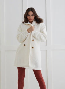 White Boiled Faux Wool 3/4 Sleeve Jacket by Orly.