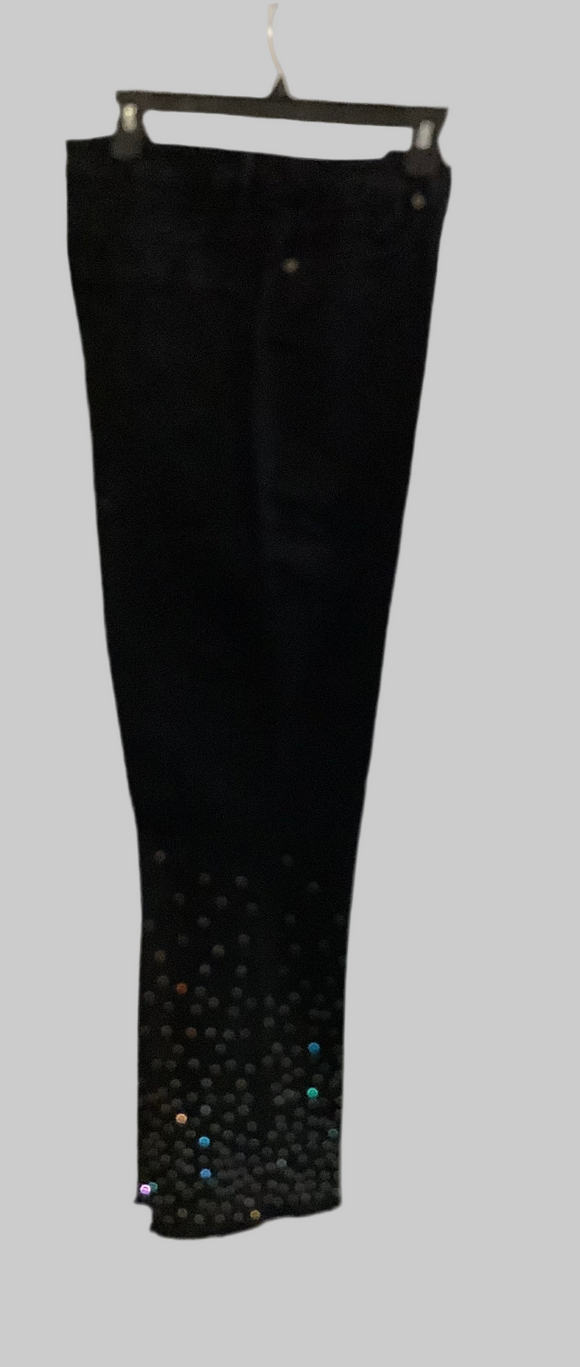 Slimsation Black Zip Front Denim,Bootcut Jeans /Front Pockets, Rear Pockets and Fringe Bling Bottom by Multiples.