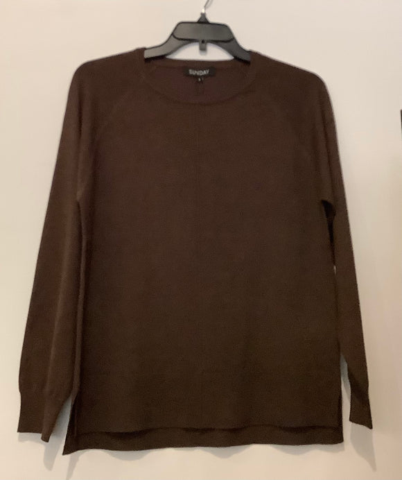 Toffee Round Neck, Long Sleeve Sweater w/ Center Seam Detail by Sunday.
