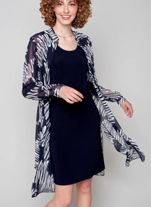 Navy Tank Dress w/Coordinating Sheer Long Jacket Dress w/White Graphic Design by Compli K.