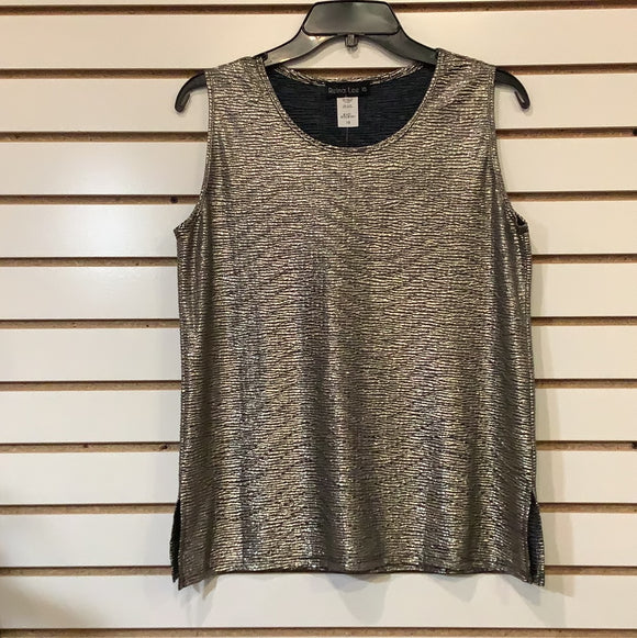 Gold/Black Lame Open Front Tank Top by Reina Lee.