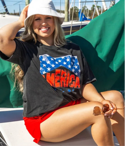 Navy America V-Neck T-Shirt by Southern Grace.