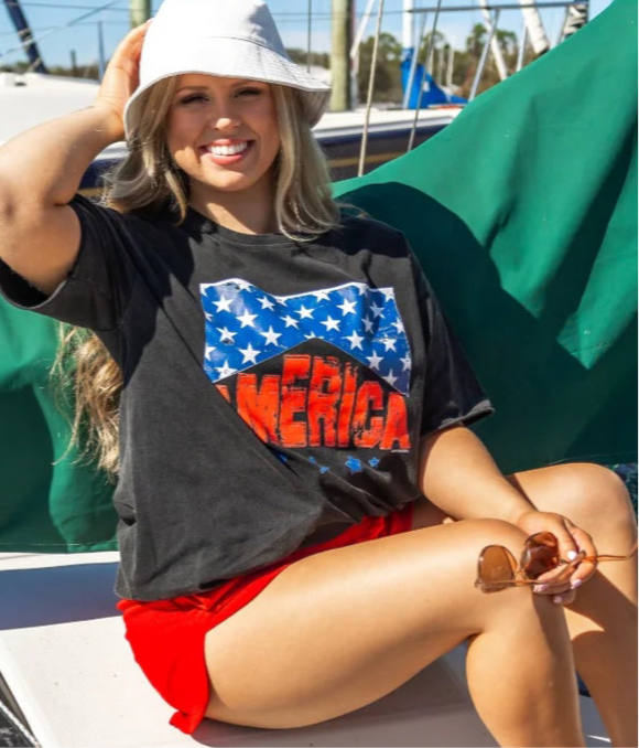 Navy America V-Neck T-Shirt by Southern Grace.