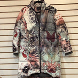 Artistic WaterColor Graphic Design Coat in Tones of Browns, Greens and Blush with Side Pockets and High Low Hem by UBU.