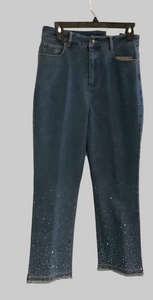 Slimsation Denim Zipper Front Jeans w/Real Front Pockets and Rear Pockets and Bling Fringe, Flared Hem by Multiples.