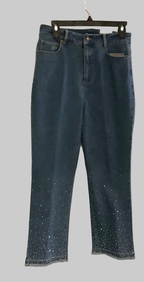 Slimsation Denim Zipper Front Jeans w/Real Front Pockets and Rear Pockets and Bling Fringe, Flared Hem by Multiples.