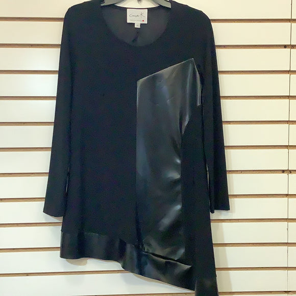 Black Drop Neck Tunic w/Faux Leather Front Panel and Hem by Compli K.