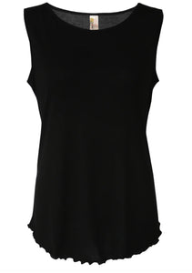 Black Scoop Neck Tank w/Ruffled Hem.