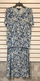 Blue/White/Green Round Neck, Floral Abstract, Short Sleeve Top w/Elastic Bottom by Sunday.