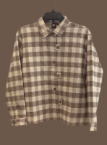 Taupe and Cream, Check Long Sleeve Button Jacket by Lior