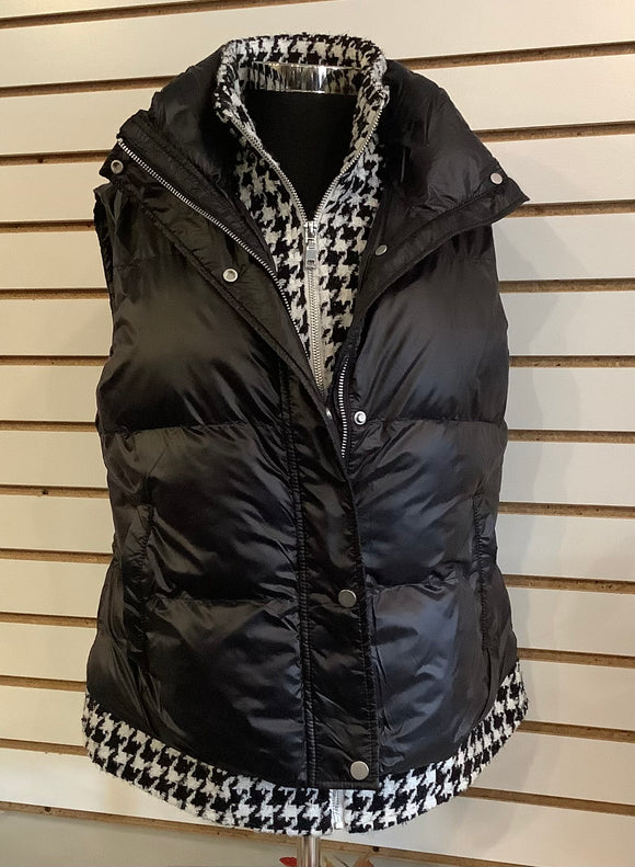 Black Puffed Vest w/Black and White HoundsTooth Zip Front Under Vest by Orly.