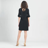 Black Soft Knit Dress w/Back Tie Detail and 3/4 Tulip Cuff Sleeve by Clara Sun Woo.