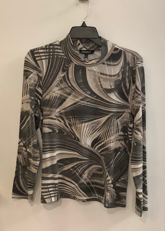 Black/Tan/Grey Mock Neck, Long Sleeve, Graphic Print Top by Sunday.