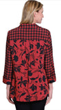 Red/Black Plaid Button Front and Floral Pattern Back w/3/4 Sleeves and Roll-Up Cuffs by Multiples.