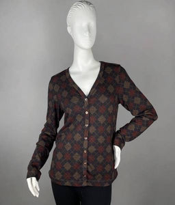 Fall Color Argyle, Long Sleeve, V-Neck Button Front Top by Nallie and Millie.