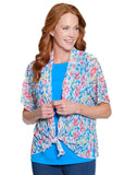 Orange/Blue/Lime Green/Turquoise Floral Design, Short Sleeve Shrug by Multiples.