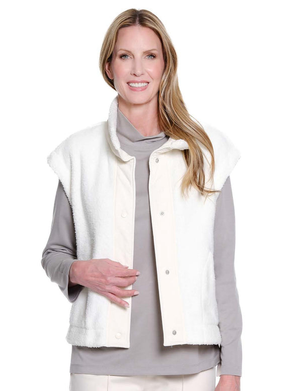 Winter White Fleece Stand Up Collar Vest w/Front Pockets by Multiples.