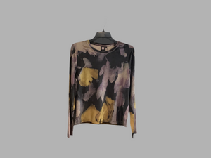 Charcoal Grey Velvet w/Gold and Lavender Graphic Print,. Long Sleeve Top by Lior