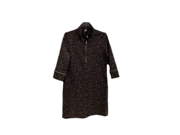 Grey Super Soft Animal Print, Quarter Zip Front, Stand Up Collar, Knee Length Dress by Lior.