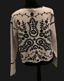 Oatmeal Heather Long Sleeve, Round Notched Neck Sweater w/Black Sequin Detail on Back by Orly.