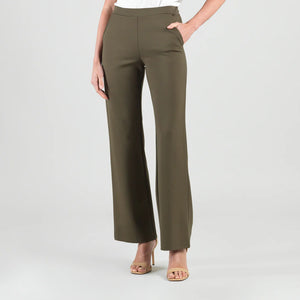 Olive Straight Leg, Knit, Pull-On Pant with Pockets by Clara Sun Woo.