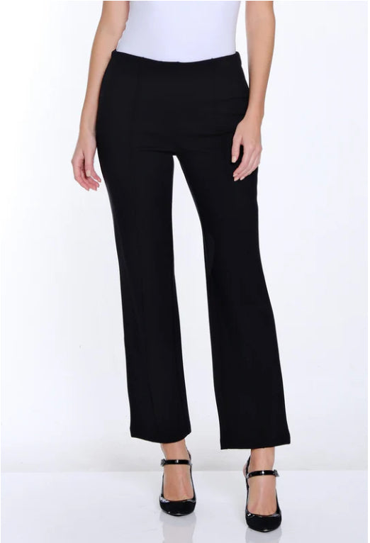 Slimsation Black Elastic No Waist Pintuck Straight Leg, Ankle Pant by Multiples.