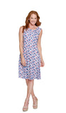 Red, Blue, White Scattered Print Sleeveless Flared Dress by Multiples. Matching Shrugs Sold Separately.