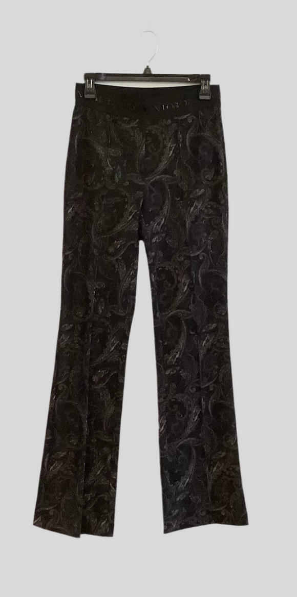 Black with Grey/Tan Paisley Print Pull-On Pant w/Banded Waist by Robell.