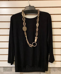 Black Round Neck, 3/4 Sleeve Top by Lior.