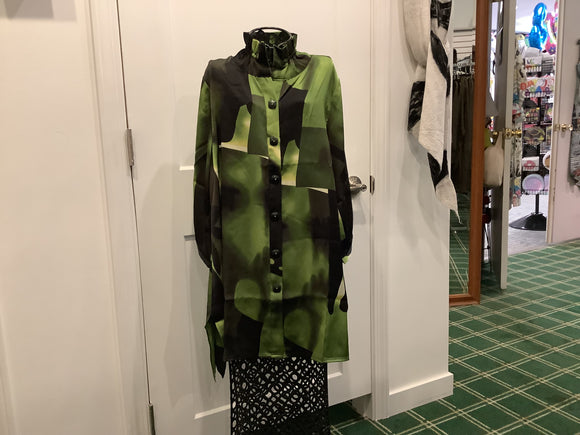 Black/Lime Green Wire Button Down Shirt with Elbow - Length Sleeve by Lior.