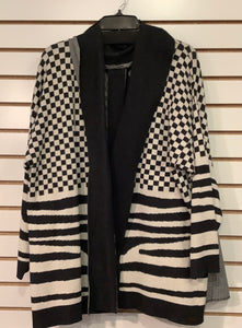 Black/Cream Check Sweater Coat by Shannon Passero.