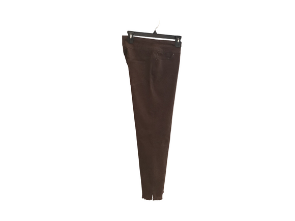 Slimsation Chocolate Pull-On Jeans w/Real Front Pockets and Rear Pockets and Fringe Hem by Multiples.