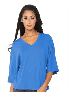 Cobalt Cotton V Neck, 3/4 Sleeve Top by Lior.