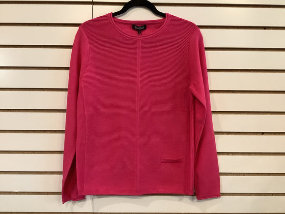 Hot Pink, Long Sleeve Block Ribbed Sweater by Sunday.