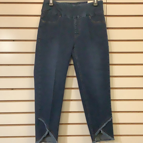 Slimsation Pull-On Med Denim Crop Pants w/Fringed Lapped Hem by Multiples