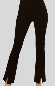 Black Pull-On Ponte Pant w/Center Seam and Front Slit Hem by Clara Sun Woo.