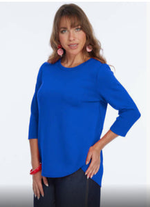 Royal 3/4 Sleeve, Scoop Neck Tunic Top with Hi/Lo Hem by Lior of Paris.