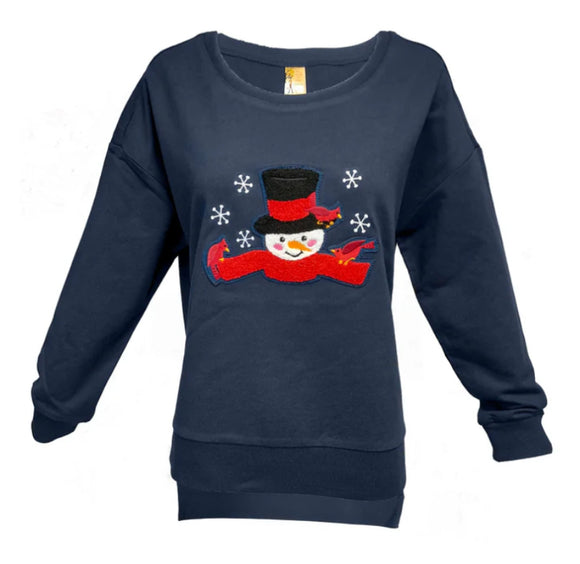 Snowman Round Neck Navy Top