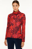 Black/Grey/Red Graphic Print Reversible to Red/Black Animal Print, Long Sleeve, Cowl Neck Tunic by Orly.
