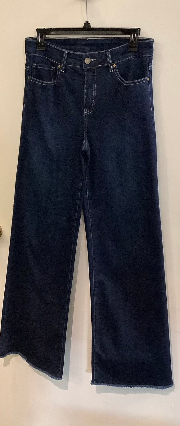 Dark Blue Denim Zip Front Jeans w/ Front Pack Pockets by Orly.