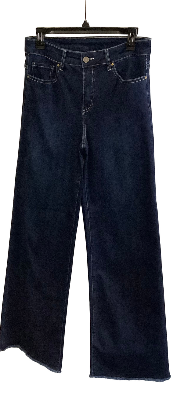 Dark Blue Denim Zip Front Jeans w/ Front Pack Pockets by Orly.