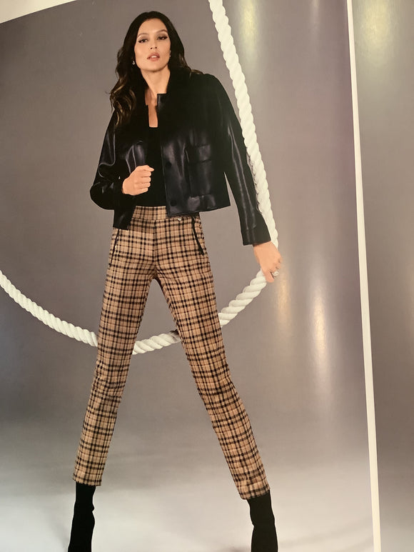 Tan/Black Plaid Pull-On Straight Leg Pant by Robell.
