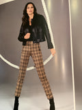 Tan/Black Plaid Pull-On Straight Leg Pant by Robell.