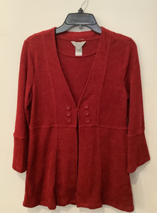 Crimson Double Button Front, 3/4 Sleeve, Long Sweater Jacket with Matching Tank by Multiples.