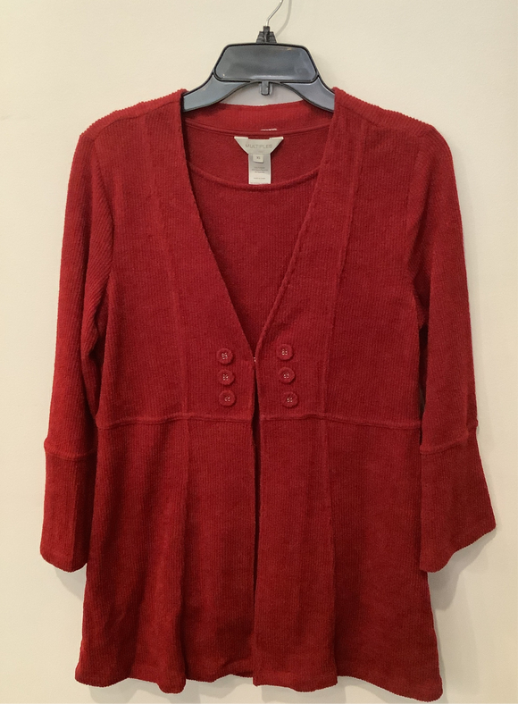 Crimson Double Button Front, 3/4 Sleeve, Long Sweater Jacket with Matching Tank by Multiples.