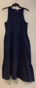 Navy Gauze Round Neck, Sleeveless Tiered Midi Dress w/ Side Pockets by Shannon Passero