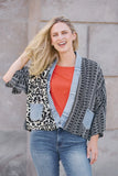 Navy/Cream Multi Print Cardigan Style Waist Length Top w/ Denim Trim and Front Pockets (2 Styles)by Shannon Passero